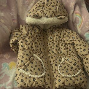 Kids Leopard Print Puffer Jacket with Hood